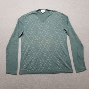 Banana Republic Sweater Mens Large Green Pullover V Neck Cotton‎ Lightweight